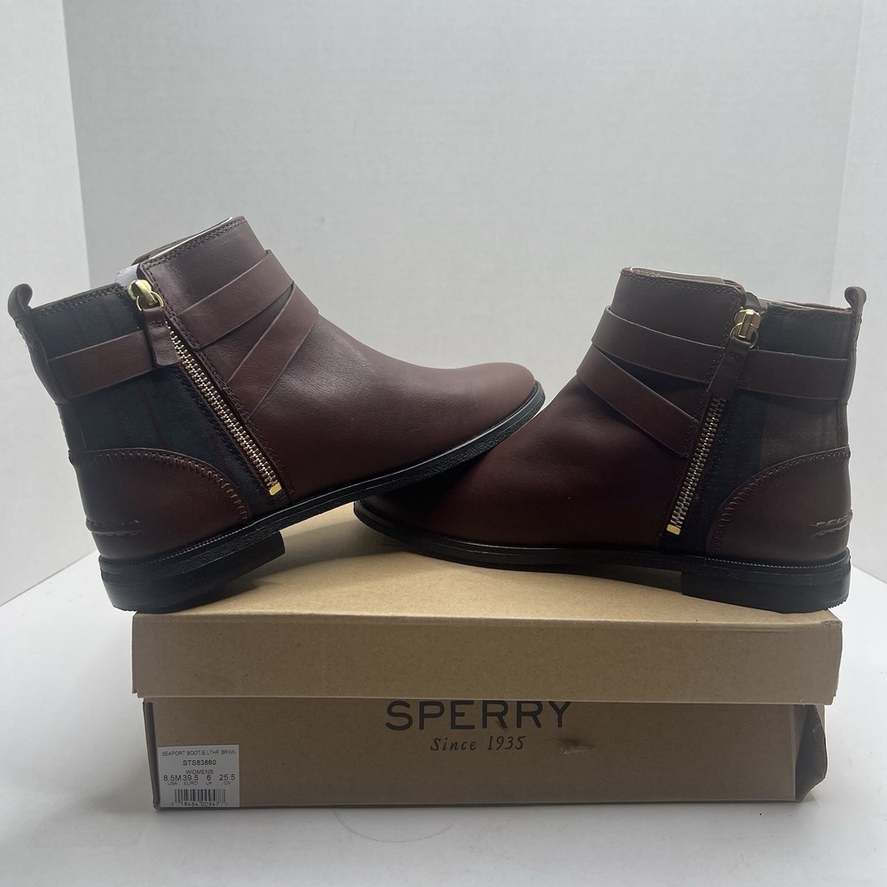 Sperry Top-Sider Seaport Bootie Brown Leather Ankle Boots Women 8.5 M STS83860